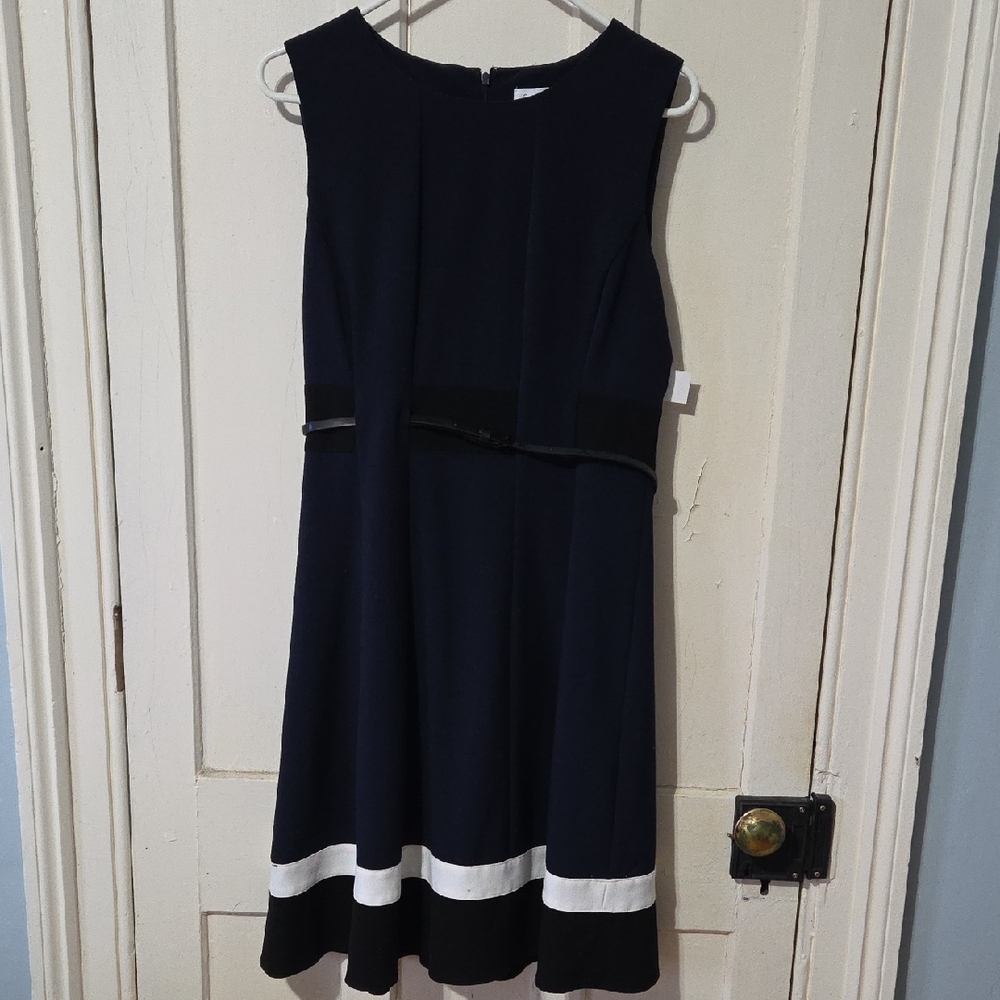 Calvin Klein Navy and White Midi Dress